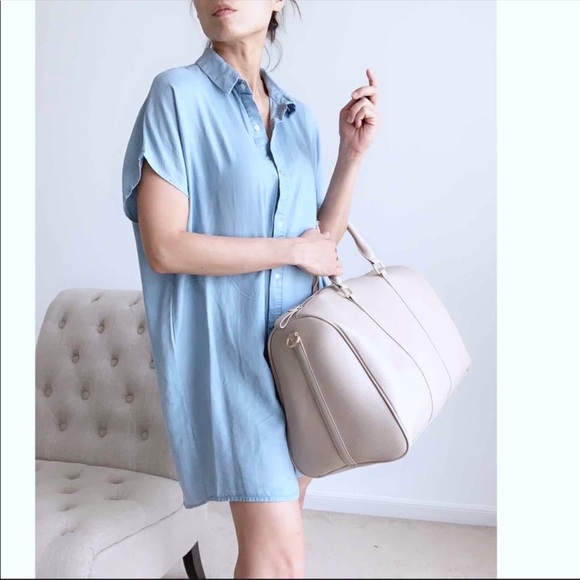 Chambray Collar  Button Shirt Dress - Picture 2 of 6